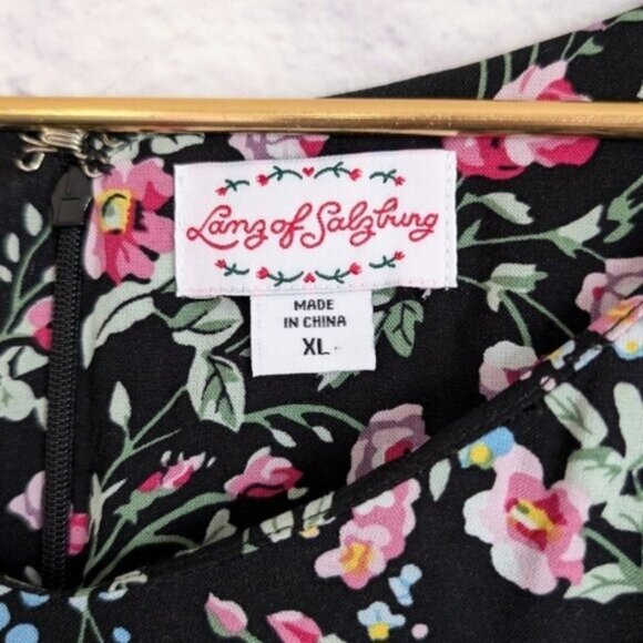 Lanz of Salzburg Floral Elegance Dress XL Black Pink Cottagecore Knee Length - Picture 6 of 8